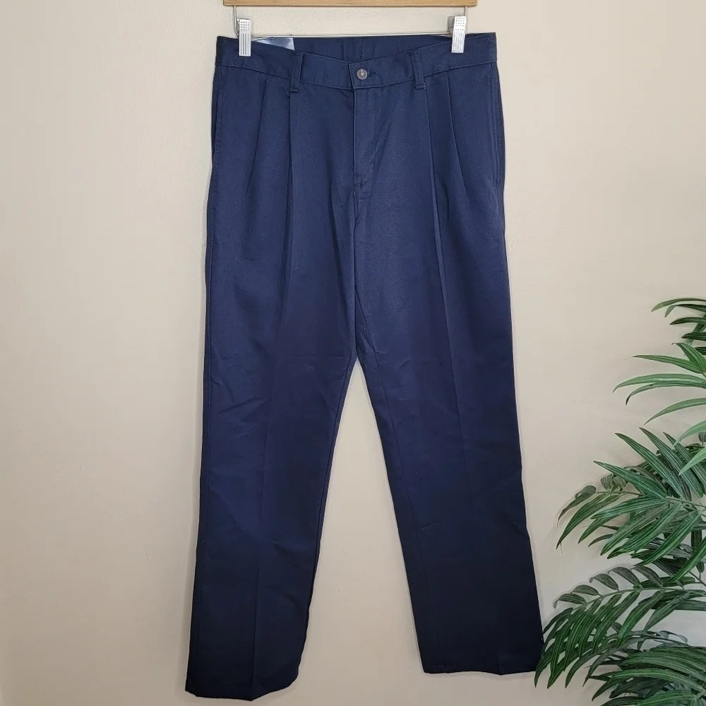 NWT Chaps Pleated Adjustable Waist Navy Blue Khakis Uniform Pants Boys Size 20